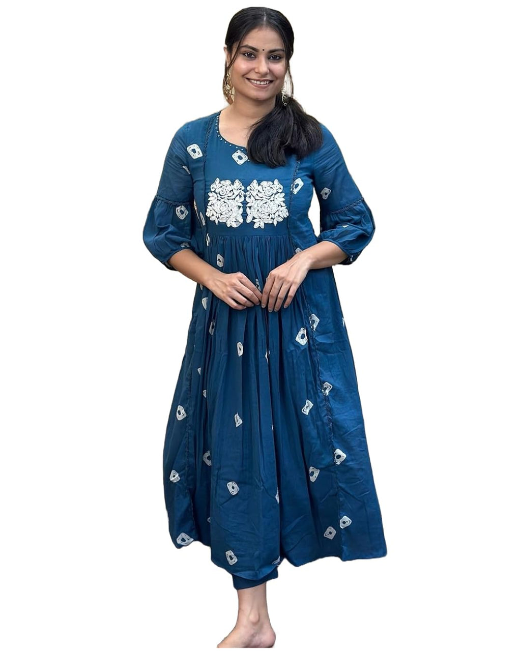 ANNI DESIGNER Womens Rayon Blend Floral Straight Kurta with Pant (ANVESHI-CLRS_Dark Blue_X-Large)