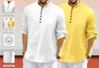 Macsivo MenS Cotton Blend Kurta | Band Collar | Casual | Plain | Formal | Full Sleeve | Summer | Regular Fit - (Combo Pack Of 2