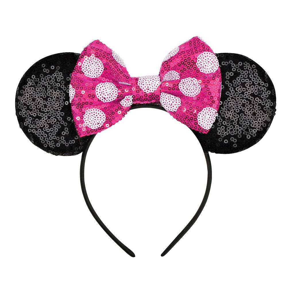 LYLIN Mouse Ears Headband, Sequin Ears Headbands with Bow Halloween Hairs Accessories for Girls Women Birthday Party Cosplay Cos