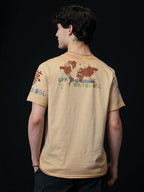 The Souled Store Relaxed T-Shirt: Adventure Men and Boys Short Sleeves Round Neck Beige Graphic Printed Relaxed Fit Cotton T-Shi