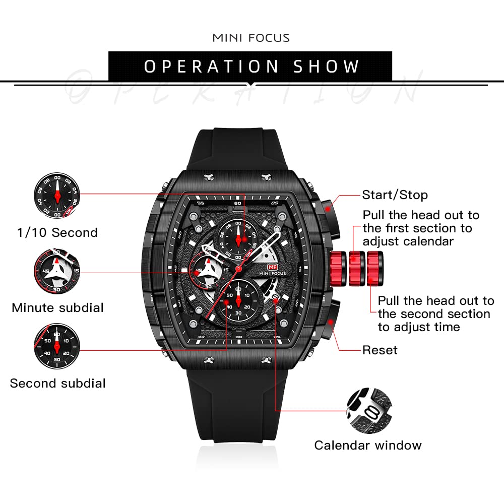 Mini Focus Men's Watch Fashion Sport Wrist Watches (Chronograph/Waterproof/Luminous/Calendar) Silicon Strap Quartz Watch for Men