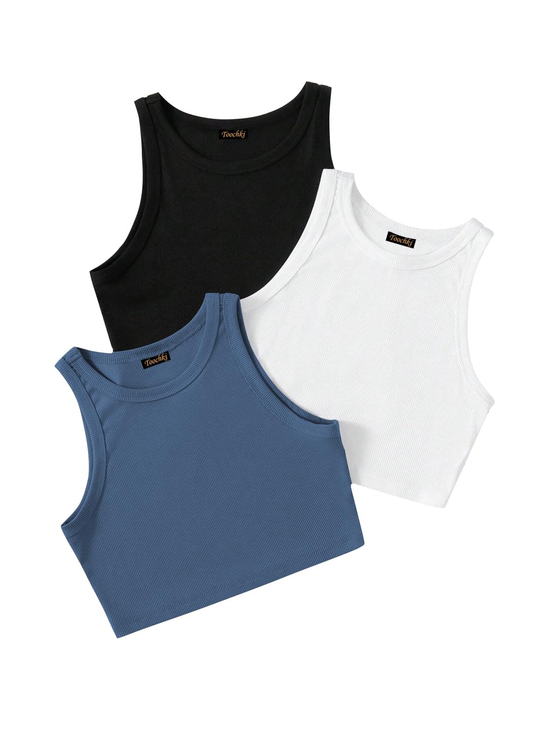 Toochki Tops for Woman | Spandex Top | Crop | Short | Western | for Jeans | Sleeveless | Stretchable | Pack of Three | Black-Whi