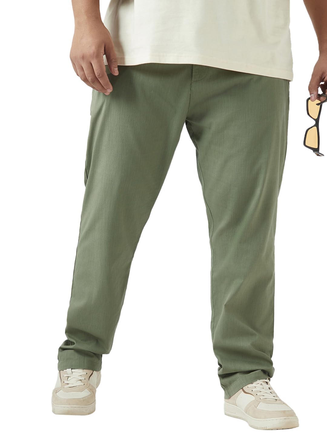 Bewakoof Mens Solid Regular Fit Pure Cotton Plus Size Pant_644828_Green_42