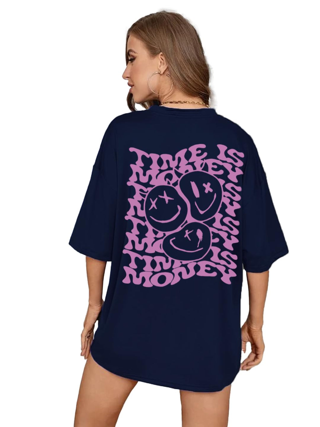 Rigo Back Printed Half Sleeves Round Neck Oversized T-Shirt for Women | Drop Shoulder T-Shirt | Loose Baggy Fit T-Shirt for Wome