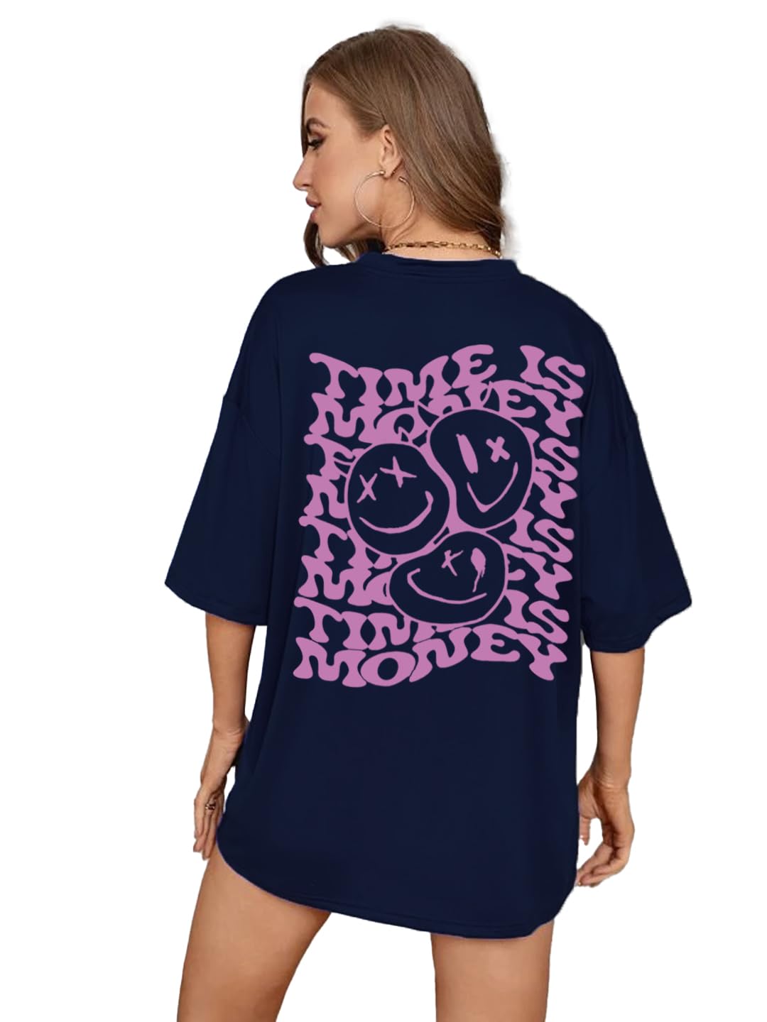 Rigo Back Printed Half Sleeves Round Neck Oversized T-Shirt for Women | Drop Shoulder T-Shirt | Loose Baggy Fit T-Shirt for Wome