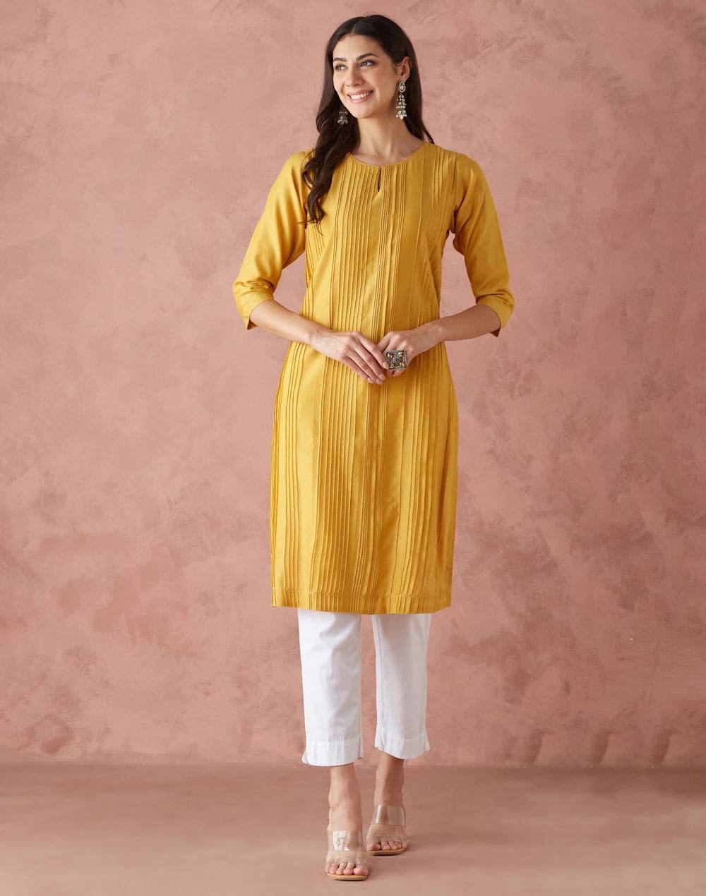 Fabindia Women'S Cotton Silk Woven Regular Kurta