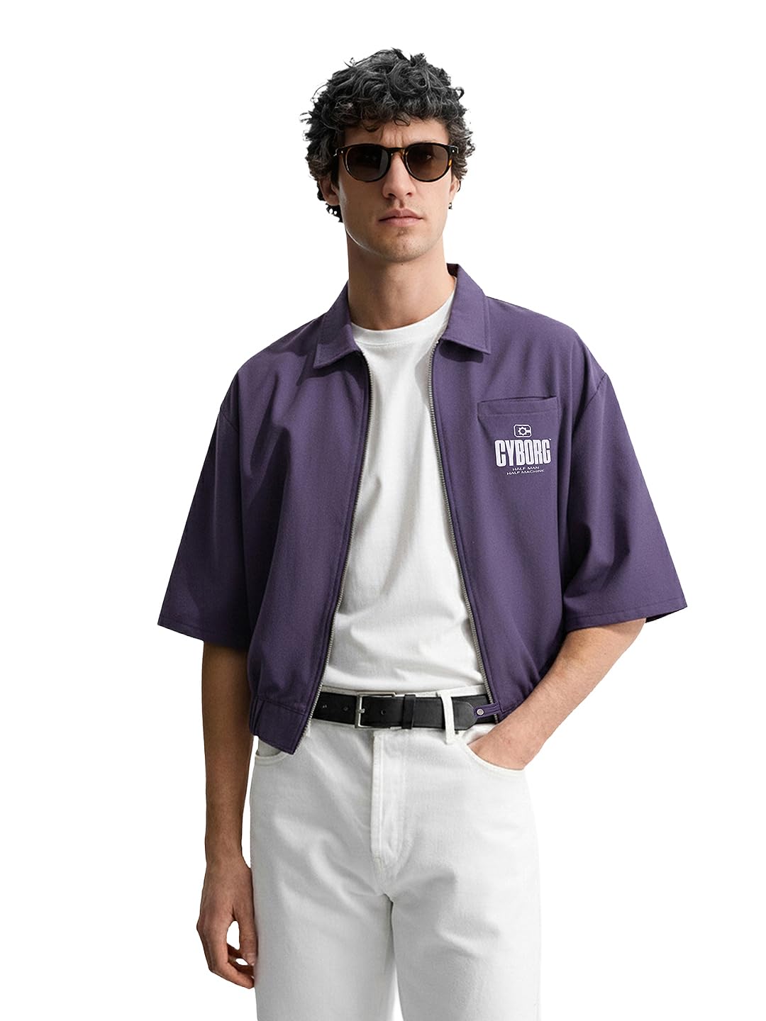 The Indian Garage Co Mens Warnter Bros Oversized Solid Stretchable Shacket Jacket