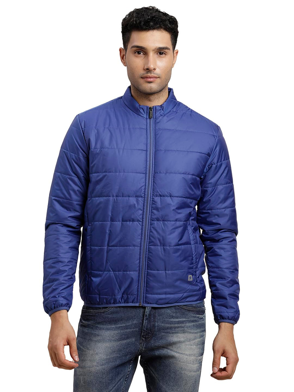Turtle Men Nylon Solid Blue Zipper Windcheater Jacket