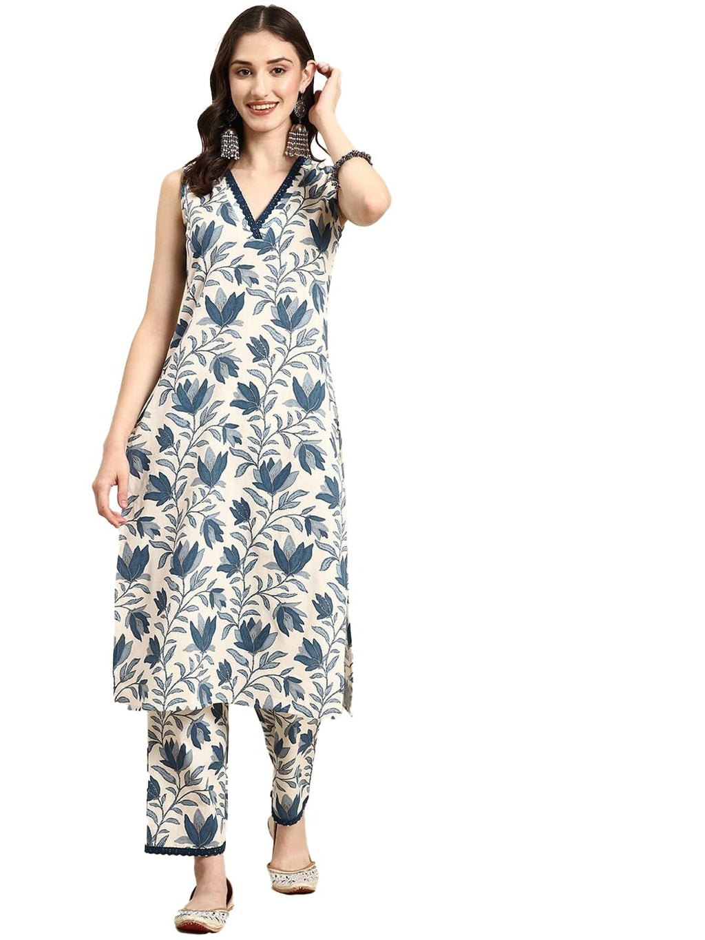 Fashion Basket Women'S White Color Cotton Anarkali Kurta Set With Duptta For Women (Multi, M)