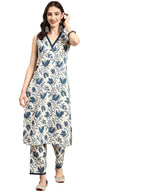 Fashion Basket Women'S White Color Cotton Anarkali Kurta Set With Duptta For Women (Multi, M)