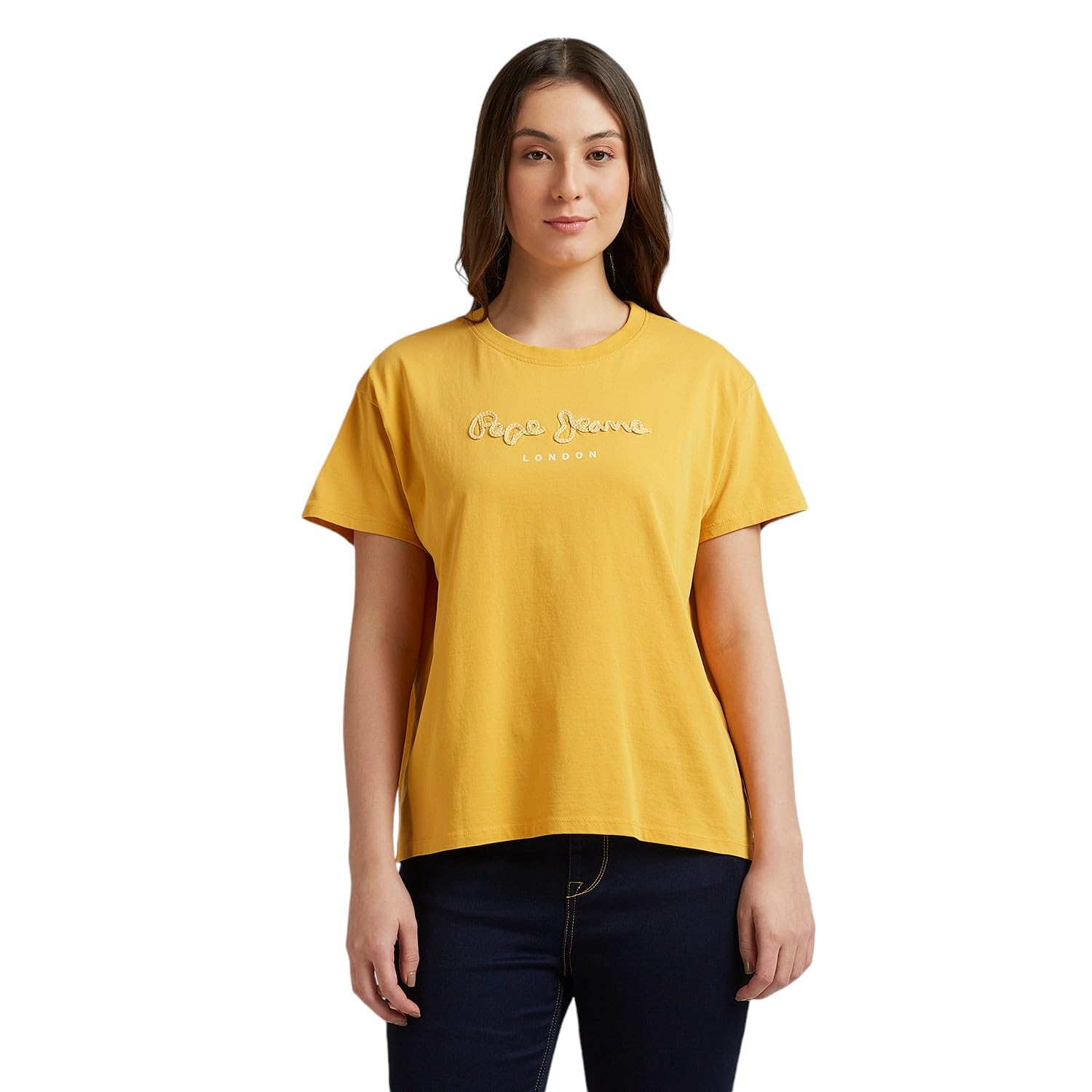Pepe Jeans WomenS Relaxed Fit T-Shirt (Pl506084_Mustard Brown
