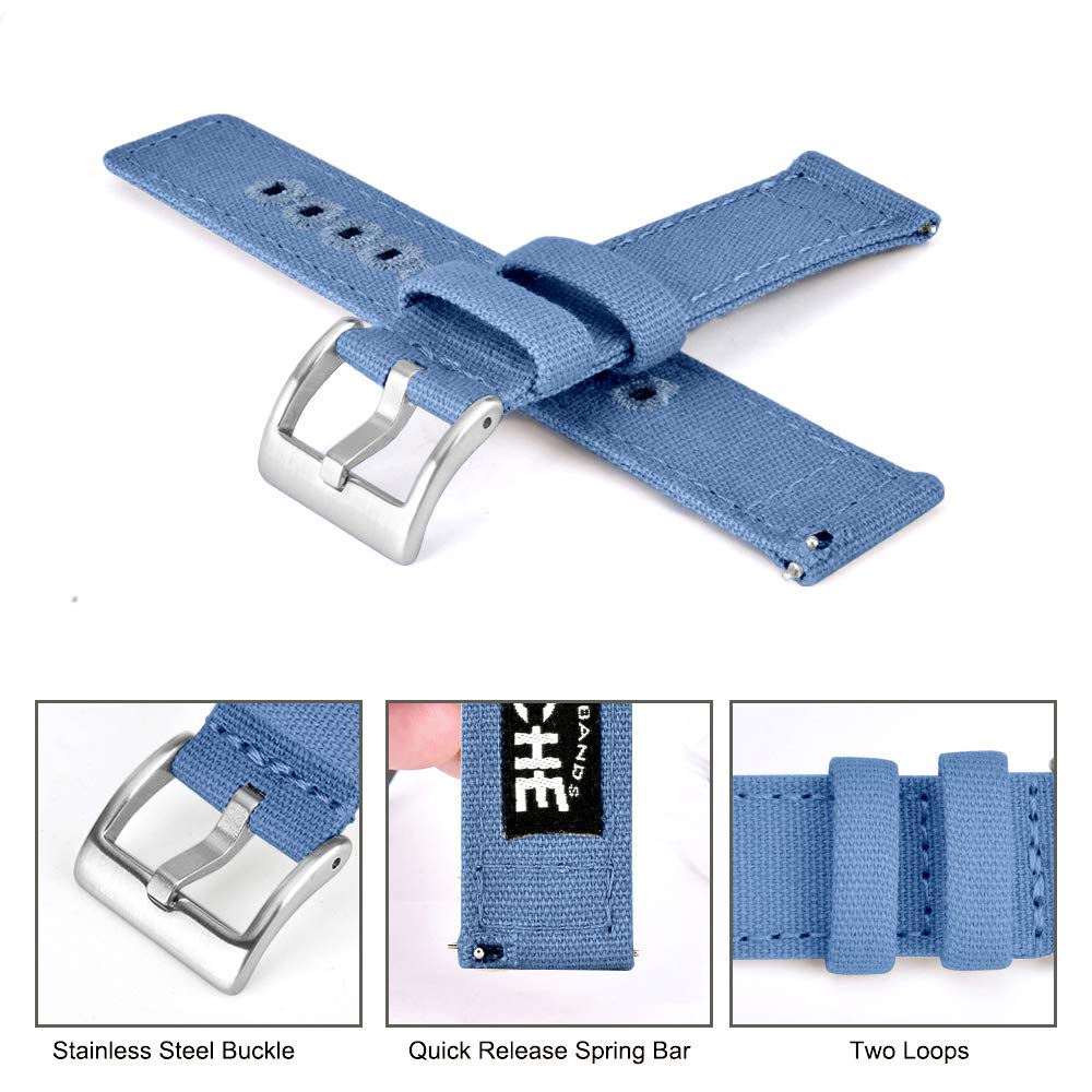 Ritche Christmas Gift 18mm Canvas Wristbands Quick Release Watch Band Blue Replacement Watch Straps for Men Women, Valentine's d