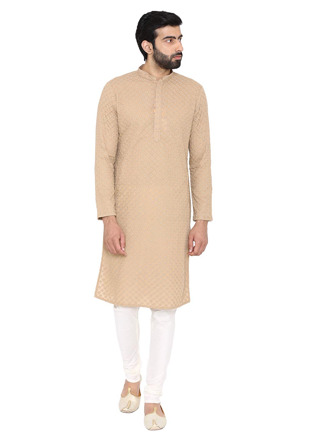 Manyavar Mens Cotton Blend Kurta Pyjama (SOSK227_Brown_M)