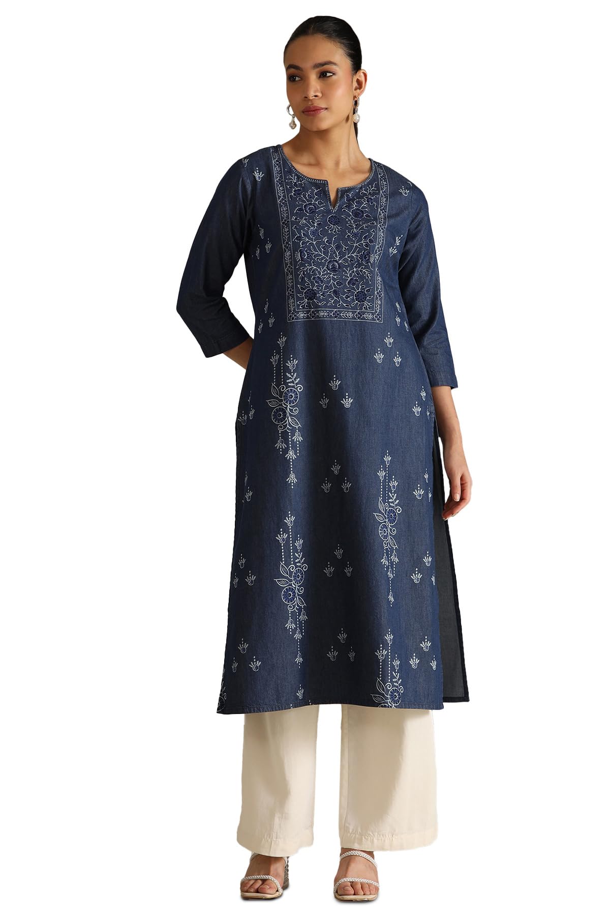 Soch Women Denim Floral Regular Kurta (