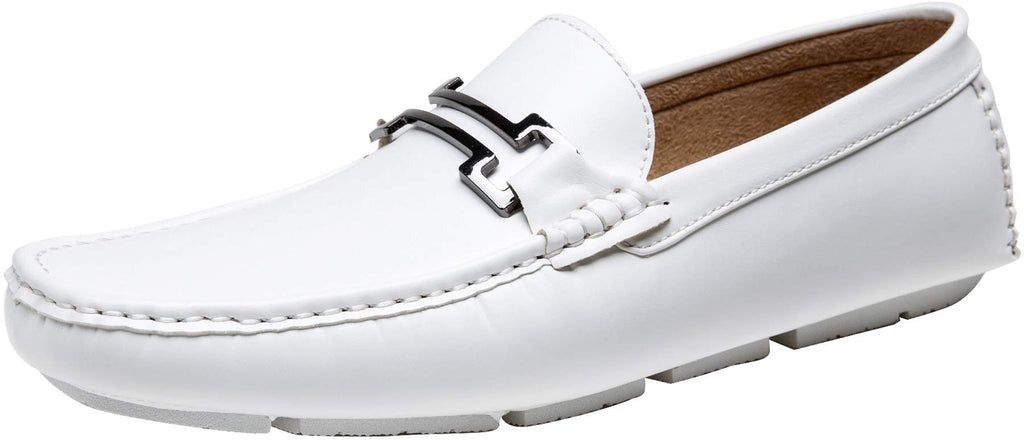 Jousen Men's Loafers Casual Slip On Driving Shoes Metal Buckle Boat Loafer (AMY801 White 11.5)