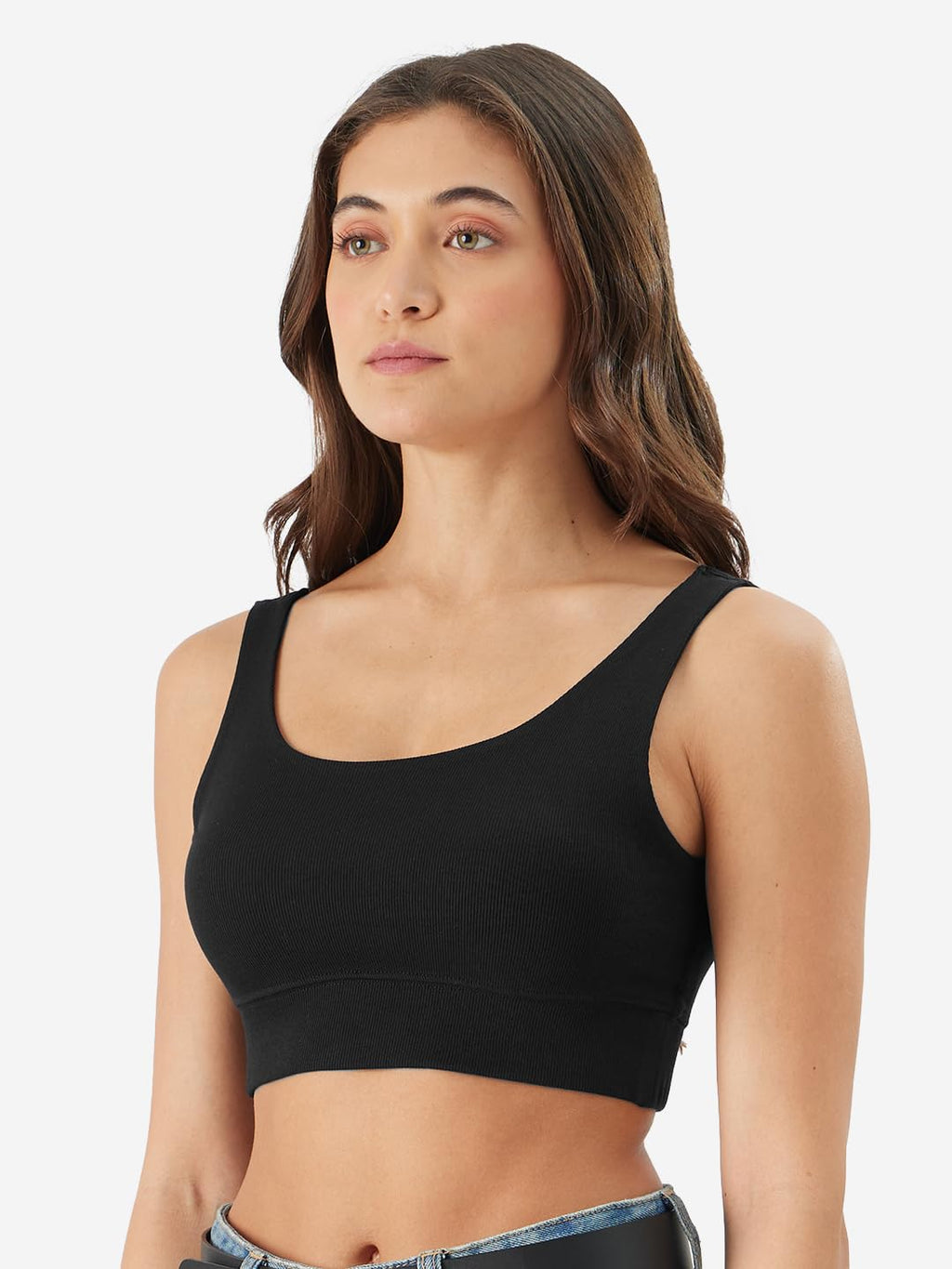 The Souled Store Solids: Black Women and Girls Pull On Cotton Blend Bralette Top