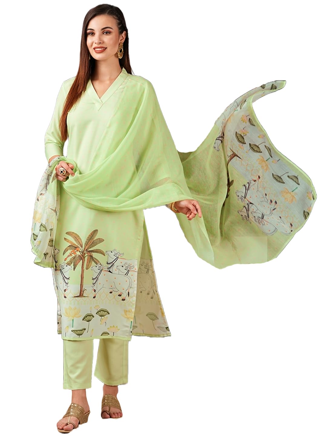 ANNI DESIGNER Ladies Cotton Blend Dupatta Kurta Trousers, track, L