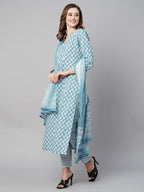 ANNI DESIGNER Women s Cotton Blend Kurta Set, Blue, XL