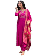 ANNI DESIGNER Womens Rayon Blend Straight Embroidered Kurta with Pant & Dupatta (Kosapet Pink_L_Pink_Large)