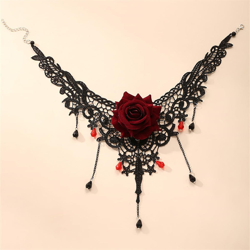 Palotay Black Gothic Choker Necklace Vampire Lace Choker for Women Halloween Lace Choker Necklaces Black Gothic Necklace with Cr