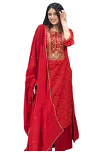 ANNI Designer Womens Rayon Viscose Bandhej Printed Straight Kurta with Sharara & Dupatta (LAKHI RED_L_Red_Large)