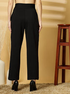 Womens Wide Leg Pants | Solid Black Stretchable Polyester Trousers | Stylish Korean Clothing | Flared, Straight Fit, Baggy, and