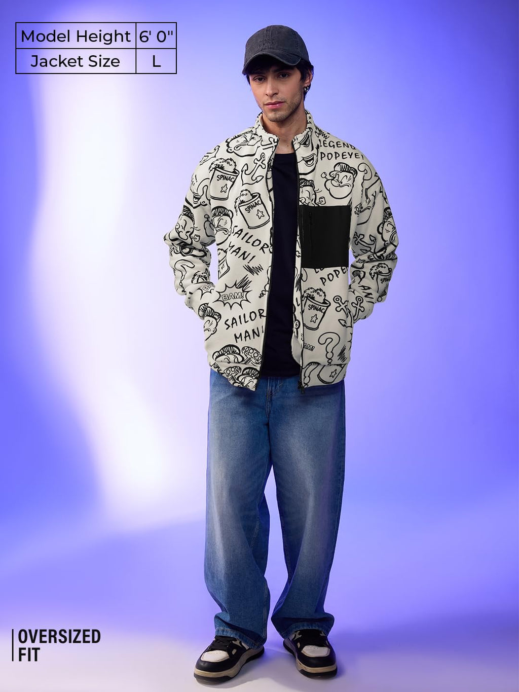 The Souled Store Official Popeye: Sailor Style Long Sleeve Collared Neck Button Front Denim Jackets for Men and Boys - Classic a
