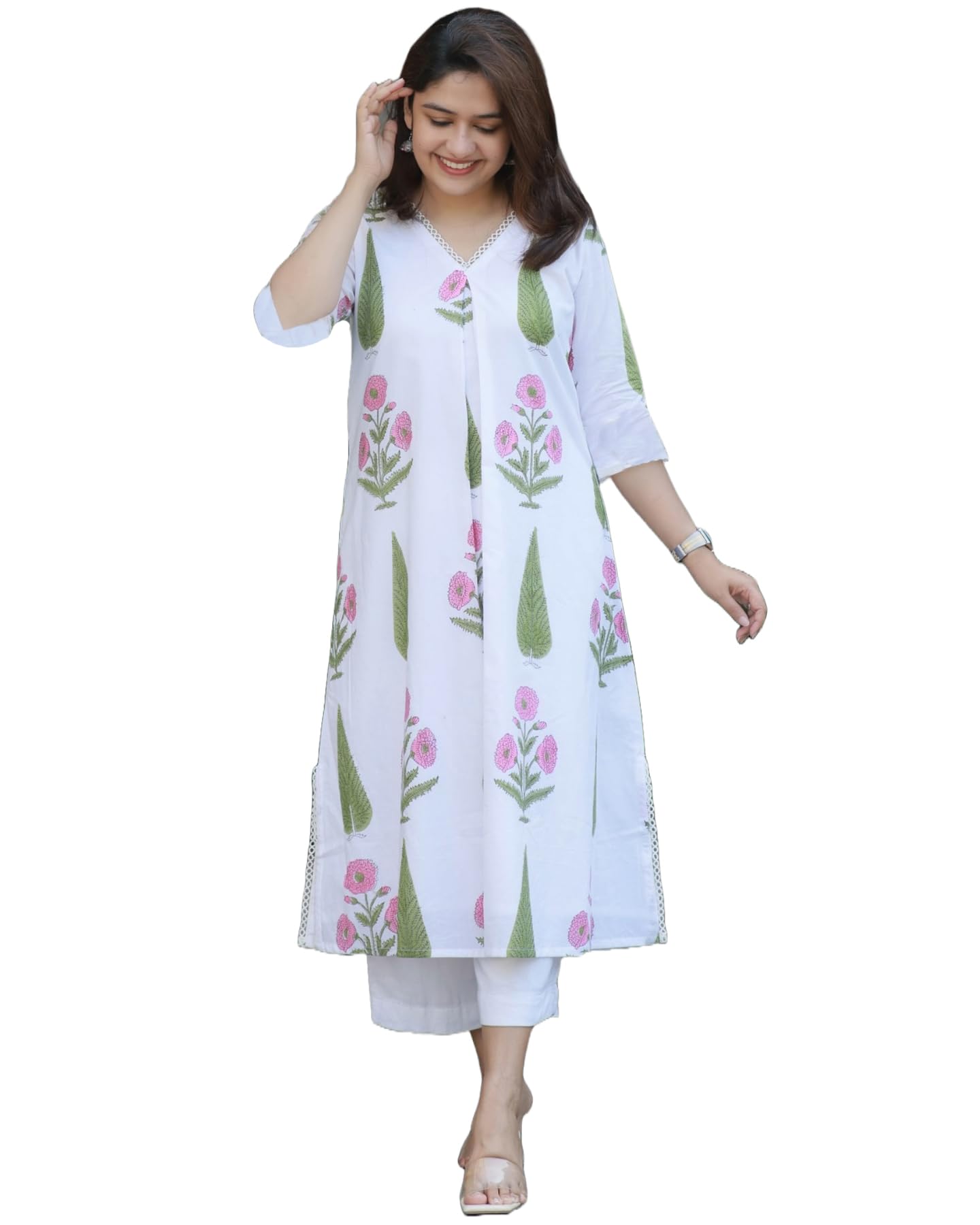 ANNI DESIGNER Womens Rayon Viscose A-Line Printed Kurta with Pant (PNIL White_XXL_White_XX-Large)