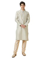 Manyavar Mens Art Silk Self Design Full Sleeves Knee Length Kurta Set (Pista, XXL)