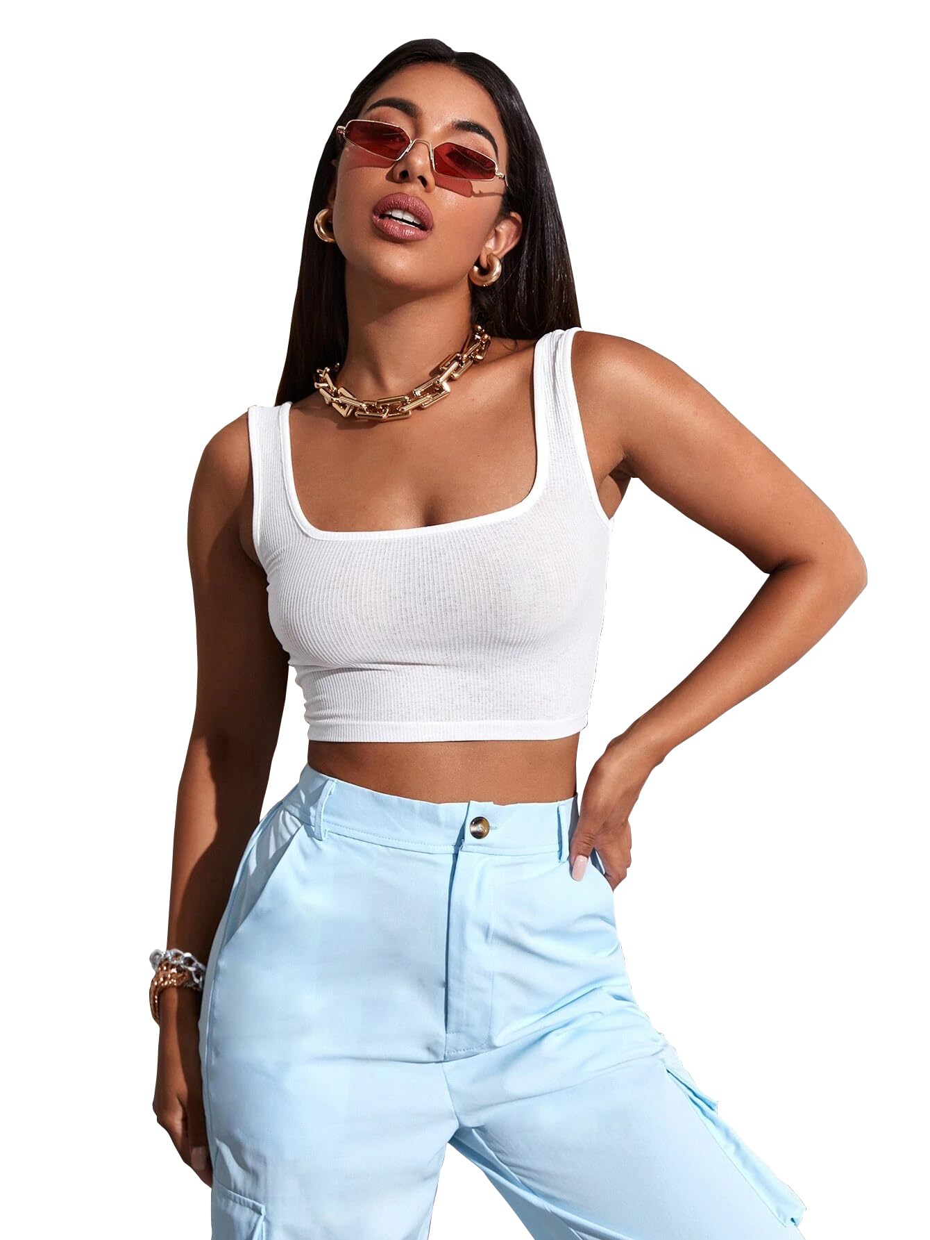 Sugathari Womens & Girls Solid Ribbed Boat Neck Sleeveless Crop Tops for Women (Top 36 White XS)