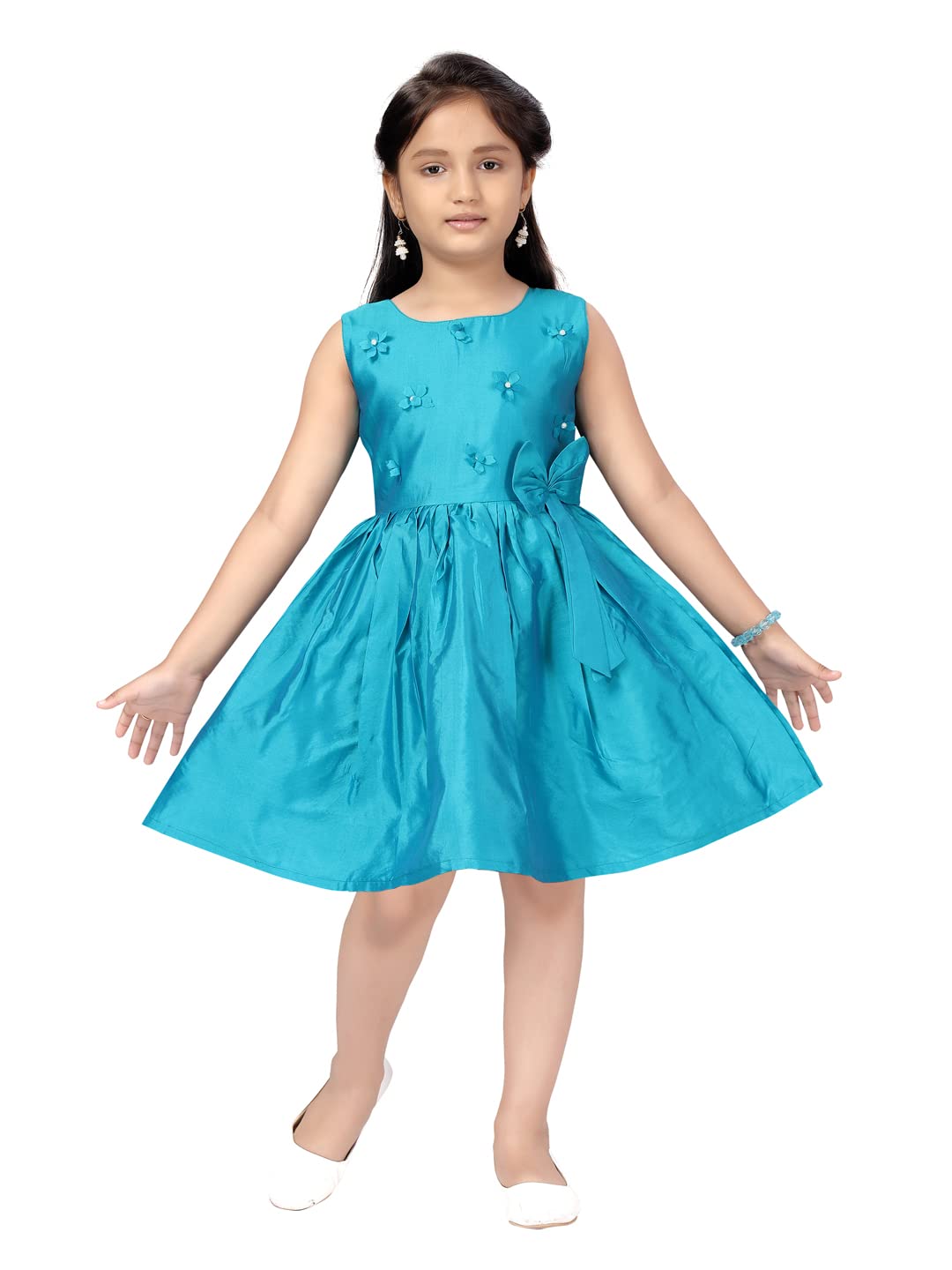 Aarika Baby-Girls Silk Skater Knee-Length Dress (MR_FK-21951_Firozi