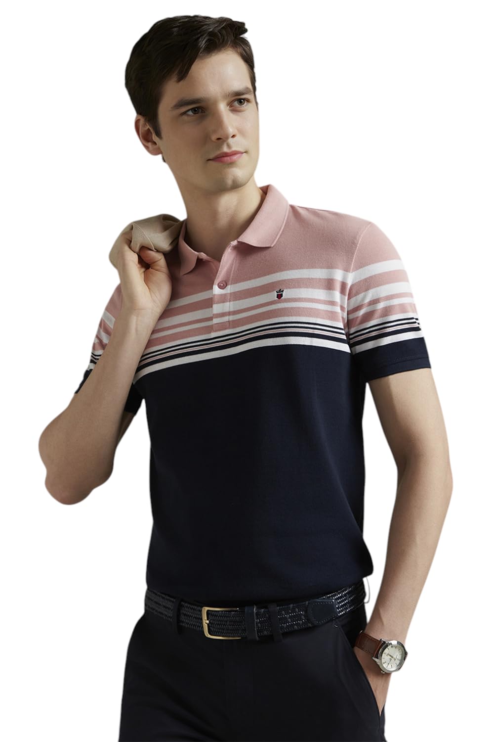 Louis Philippe Men Cotton Slim Fit T-Shirt (Lykpcslp963261_Navy, Medium)