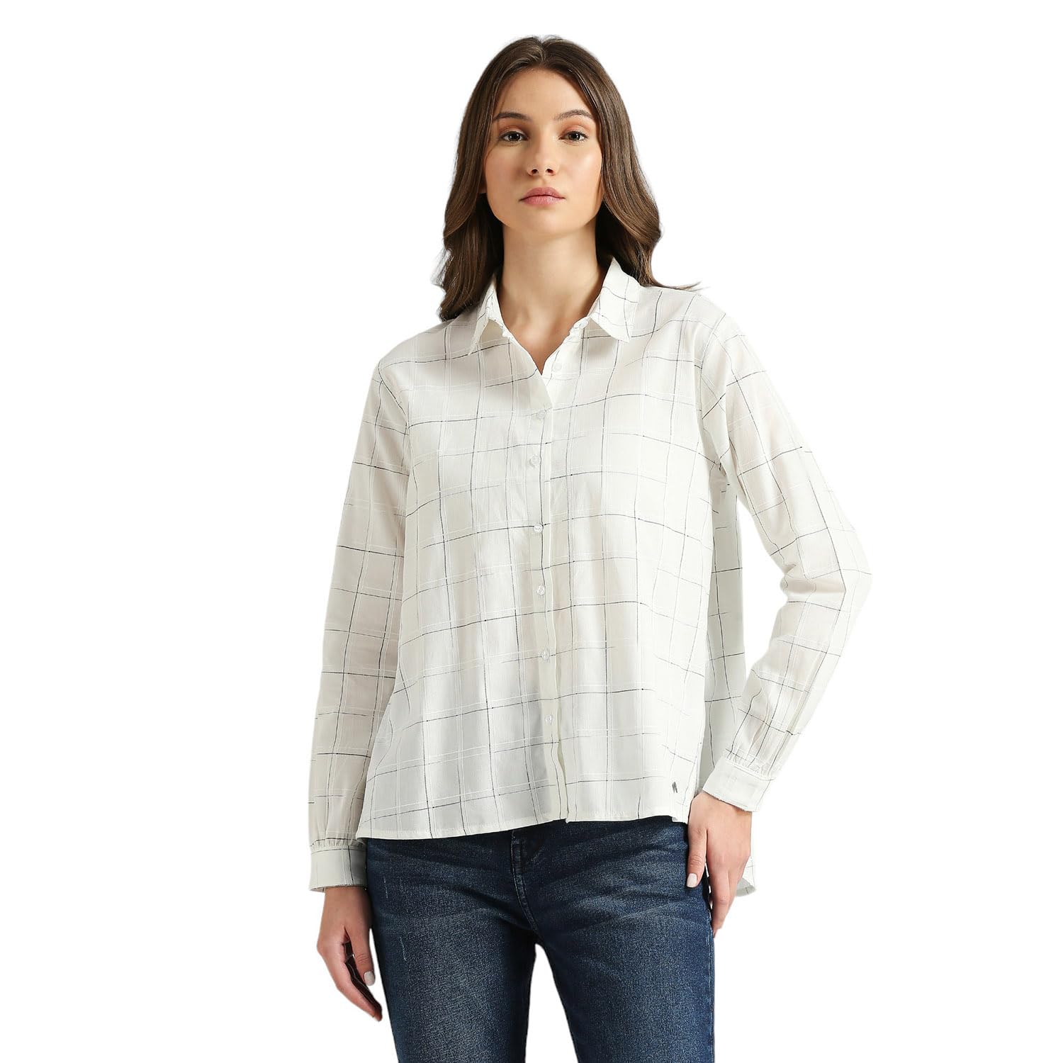 Pepe Jeans WomenS Checkered Relaxed Fit Shirt (Pl304897_White