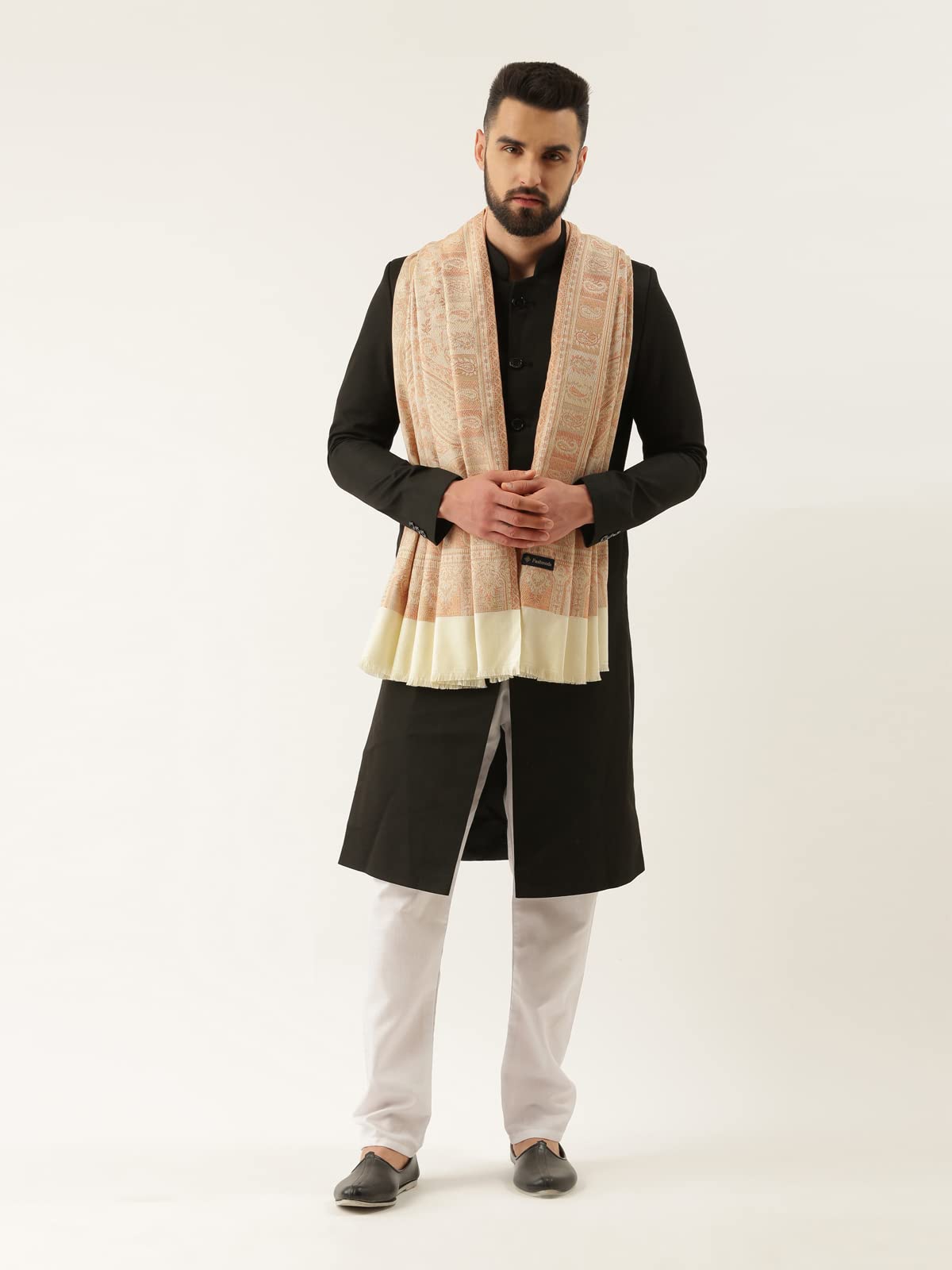 Pashmoda Men Dastaan Jamawar Kashmiri Luxury Shawl Size: 101X203 Cm, Beige Color