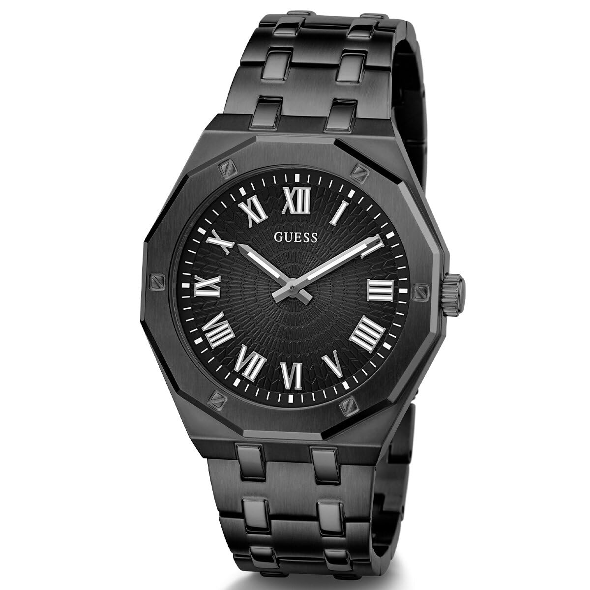 GUESS Mens 42mm Watch - Black Strap Black Dial Black Case