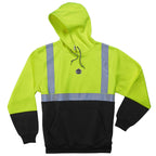 Ergodyne GloWear 8293 ANSI Black Bottom High Visibility Lime Hooded Reflective Sweatshirt, Large