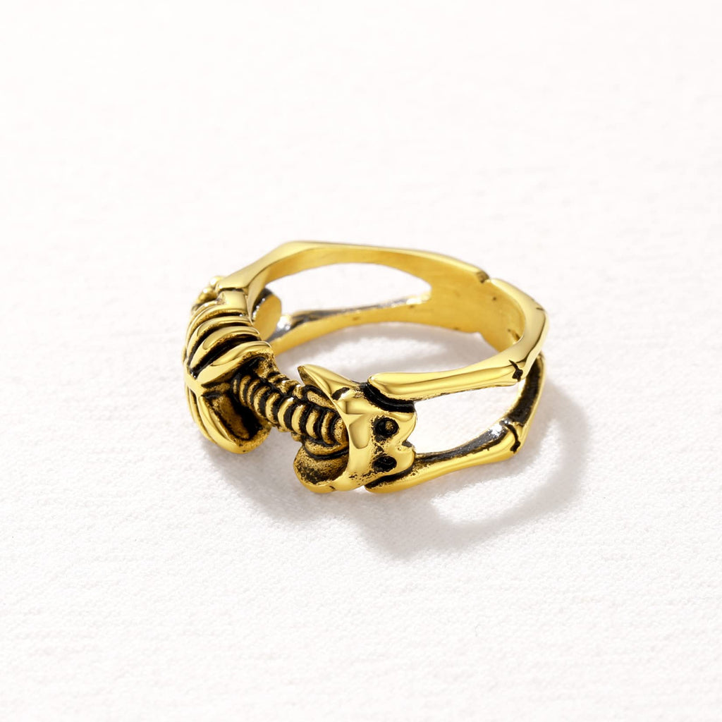U7 Skeleton Rings 18k Gold Plated Halloween Costume Jewelry Gothic Punk Skull Ring Biker Size 8
