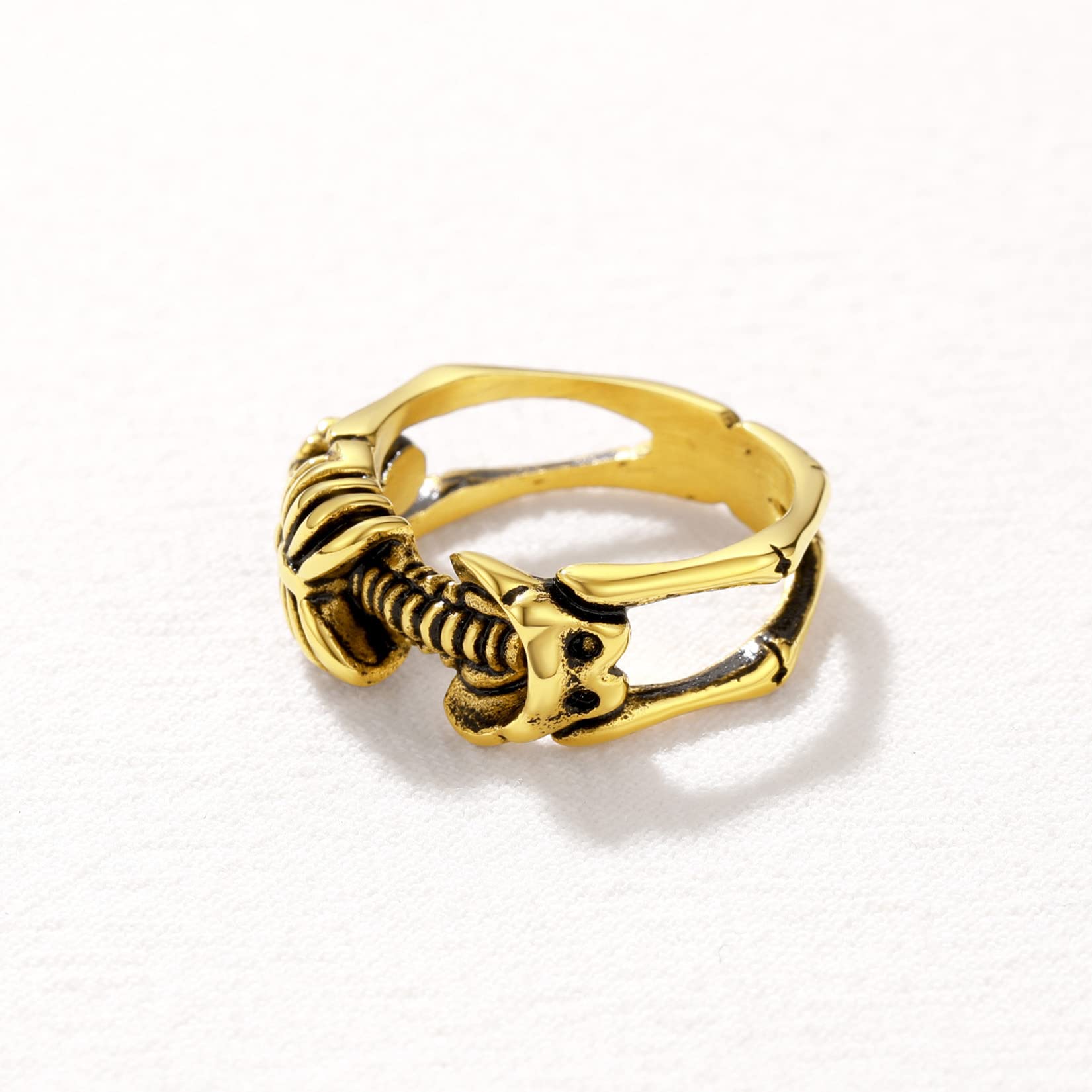 U7 Skeleton Rings 18k Gold Plated Halloween Costume Jewelry Gothic Punk Skull Ring Biker Size 8