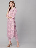 ANNI DESIGNER Ladies Cotton Blend Kurta with Trousers, purple, XL