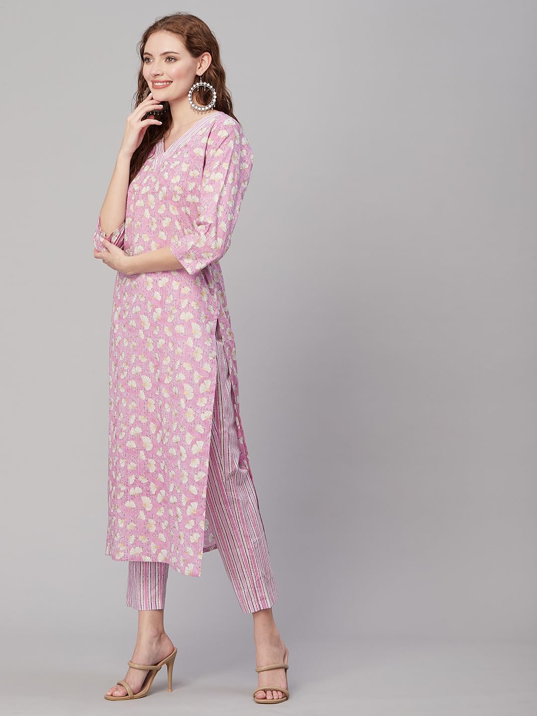 ANNI DESIGNER Ladies Cotton Blend Kurta with Trousers, purple, XL