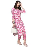 ANNI DESIGNER Womens Cotton Blend Printed Straight Kurta with Pant (Pustak Baby Pink_S_Black_Small)