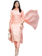 ANNI DESIGNER Womens Cotton Blend Straight Printed Kurta with Pant & Dupatta (Mavis Peach_S_Peach_Small)