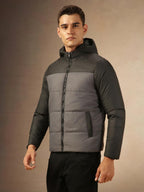 Dennis Lingo Men Regular Fit Ployseter Colorblock Full Sleeves Hooded Padded Jackets