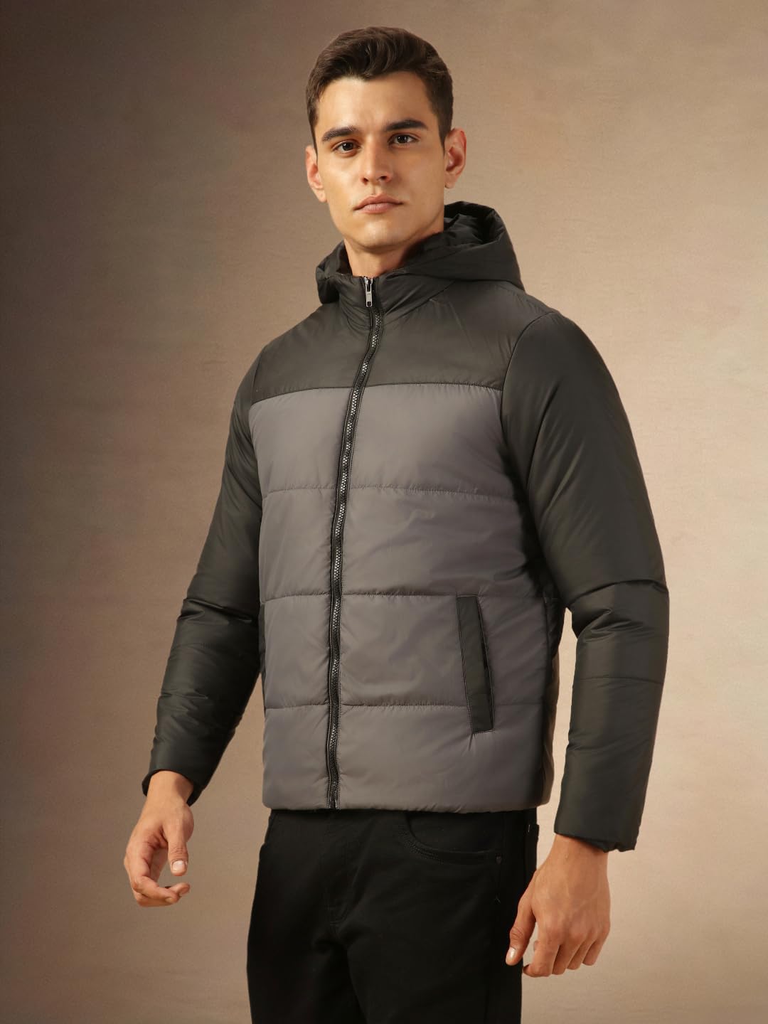 Dennis Lingo Men Regular Fit Ployseter Colorblock Full Sleeves Hooded Padded Jackets