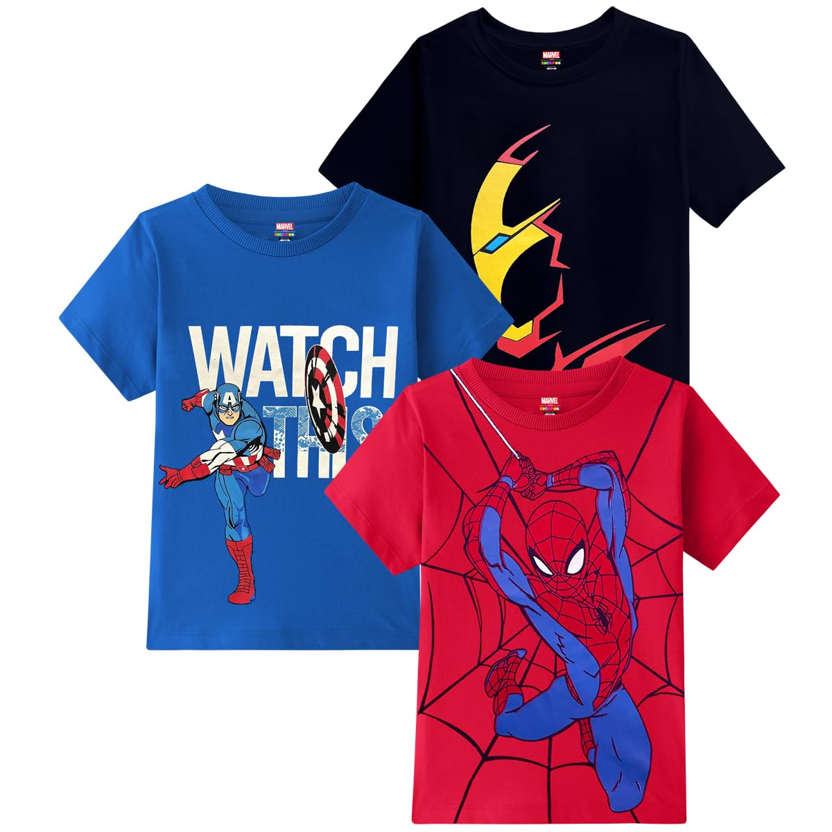 Kuchipoo  Marvel Boys Regular Fit Half Sleeves Cotton TShirts (MkucTshrt418, 1314 Years, MultiColored) 13-14
