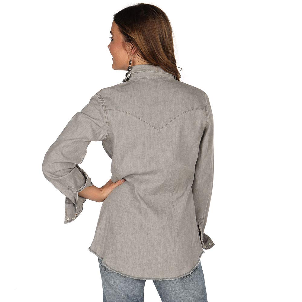 Wrangler womens Long Sleeve Western Snap Work Shirt Blouse, Gray, Medium US