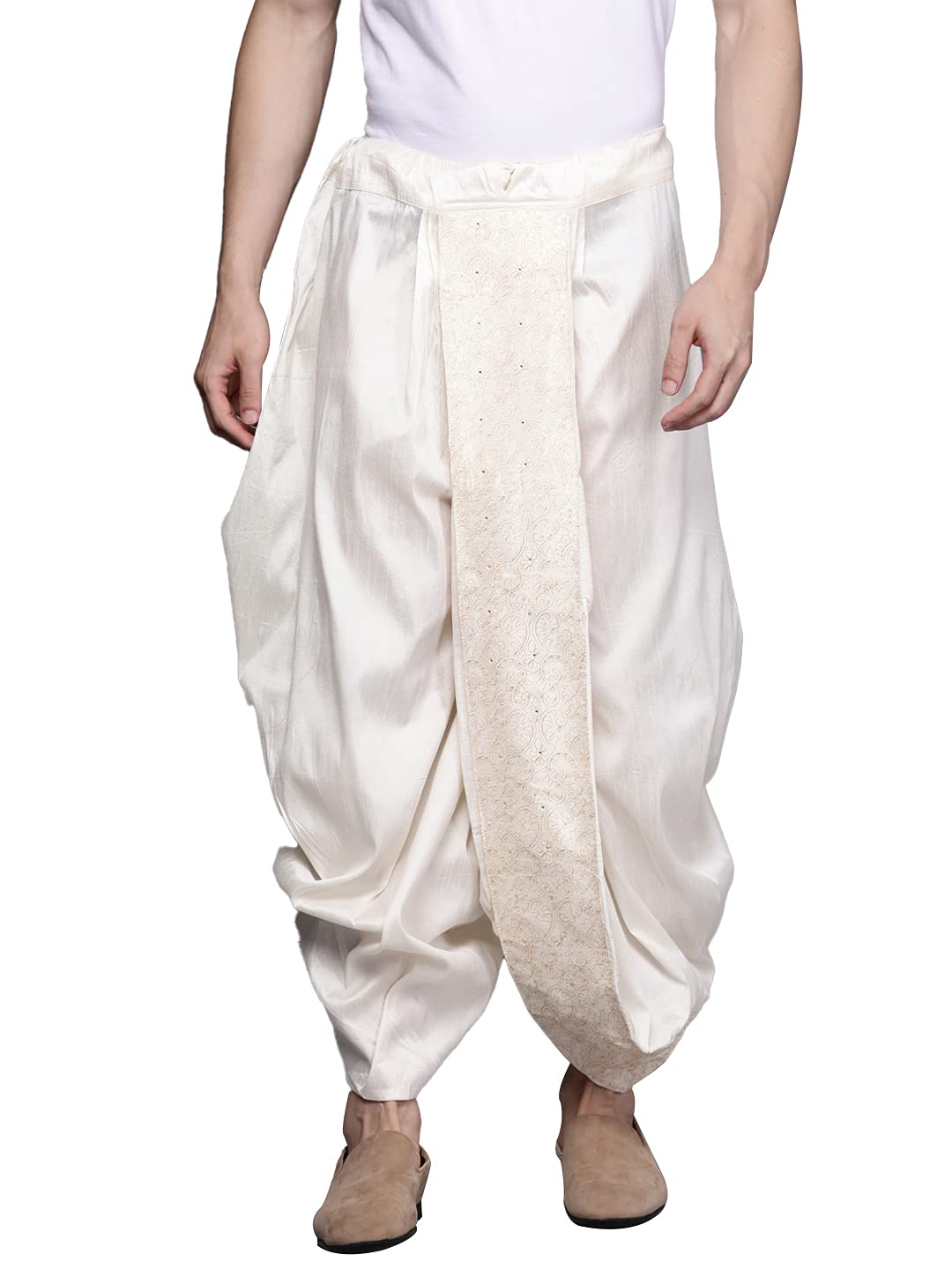 Manyavar Elegant Art Silk Readymade Stiched Dhoti For Men - (Cream, Xx-Large)