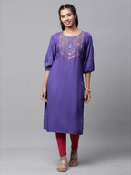 Aurelia Blue Embroidered Zari Sequin Straight Long Kurta