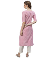 Stylum Womens Cotton Blend Straight Fit Self Woven Striped Straight Kurta