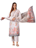 ANNI DESIGNER Ladies Cotton Blend Kurta Trousers with Dupatta Set, cream, XXL